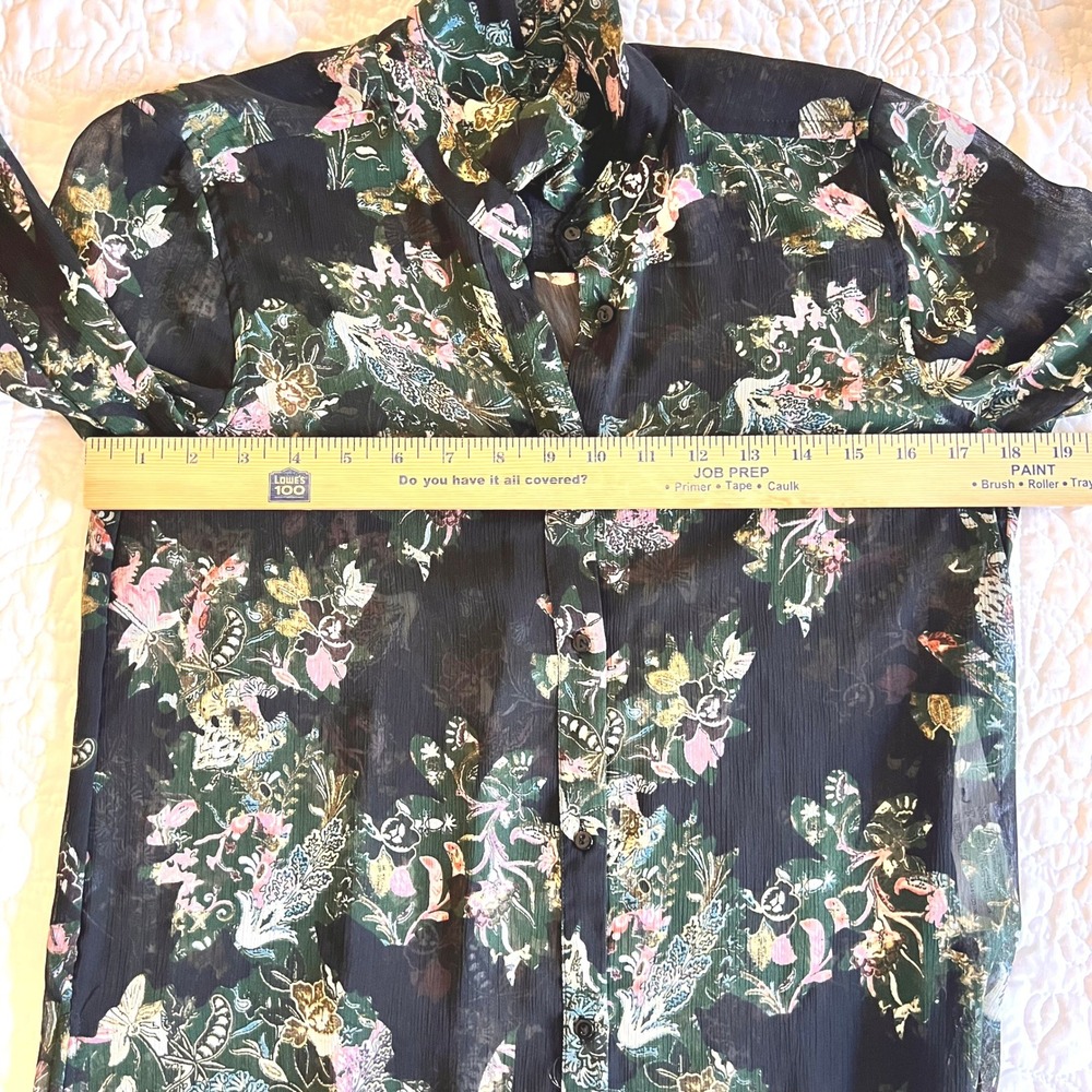 Zara Woman Sheer Floral Midi Shirt Dress Black Green Long Sleeve Lagenlook Small - Picture 3 of 12